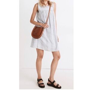 NEW Madewell Sleeveless Textured Stripe Yoked Mini Dress Cotton Blue XS Lined
